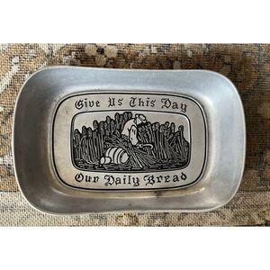 Wilton Armetale Platter Tray Plate Give‎ us This Day Our Daily Bread Pewter 11x7